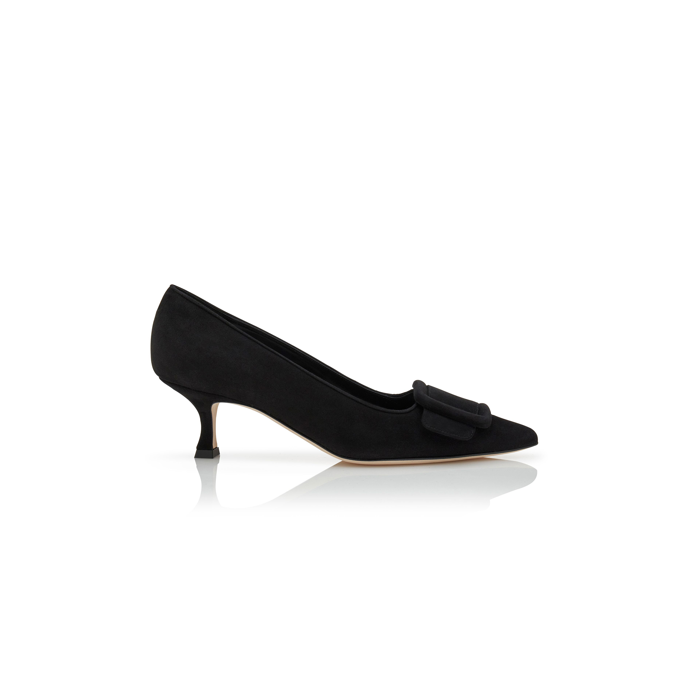 MANOLO BLAHNIK MAYSALEPUMP 50 BLACK SUEDE BUCKLE DETAIL PUMPS 219-0173-0003
